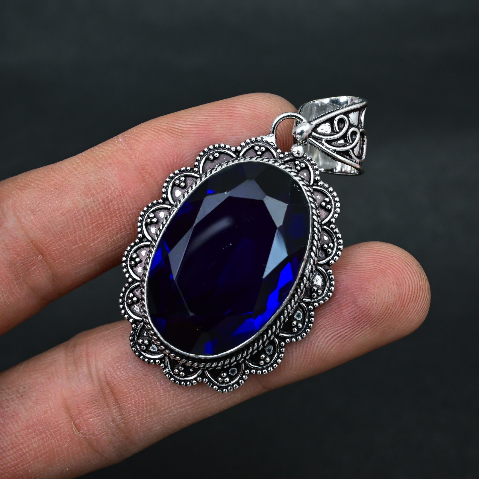 London Blue Topaz Gemstone 925 Sterling Silver Pendant Handmade Jewelry Gift