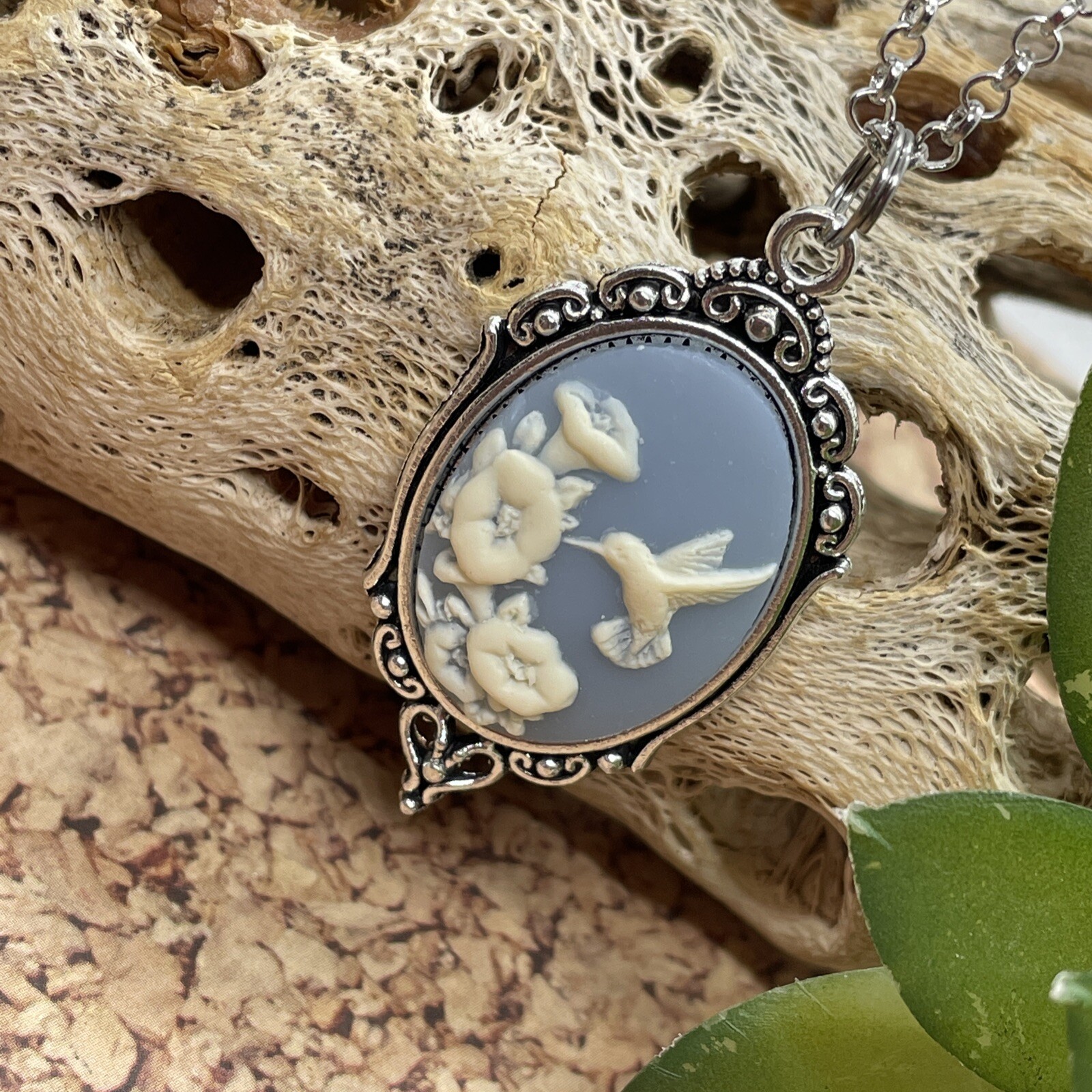 Blue Hummingbird Necklace Pendant Cameo Mom Daughter Birthday wedding birthday