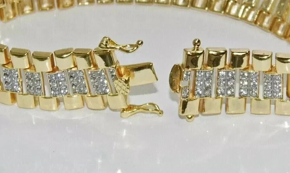 10Ct Round Cut Lab Created Diamond Men’s Tennis Bracelet 14K Yellow Gold Plated
