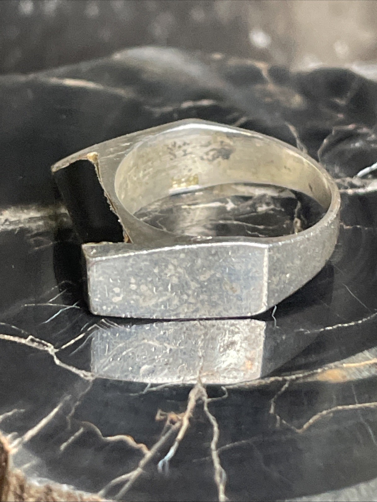 Vintage Sterling Silver Black Onyx Inlay Flat Top Ring Size 5.25