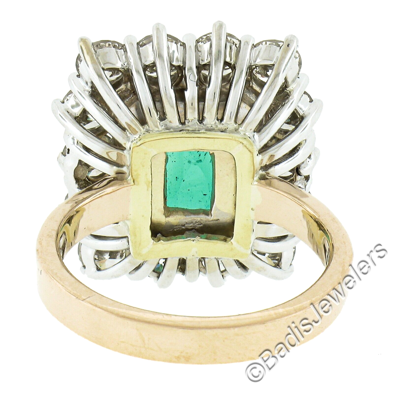 Vintage 18k Gold 7.83ctw AGL Colombian Emerald & Diamond Halo Cocktail Ring