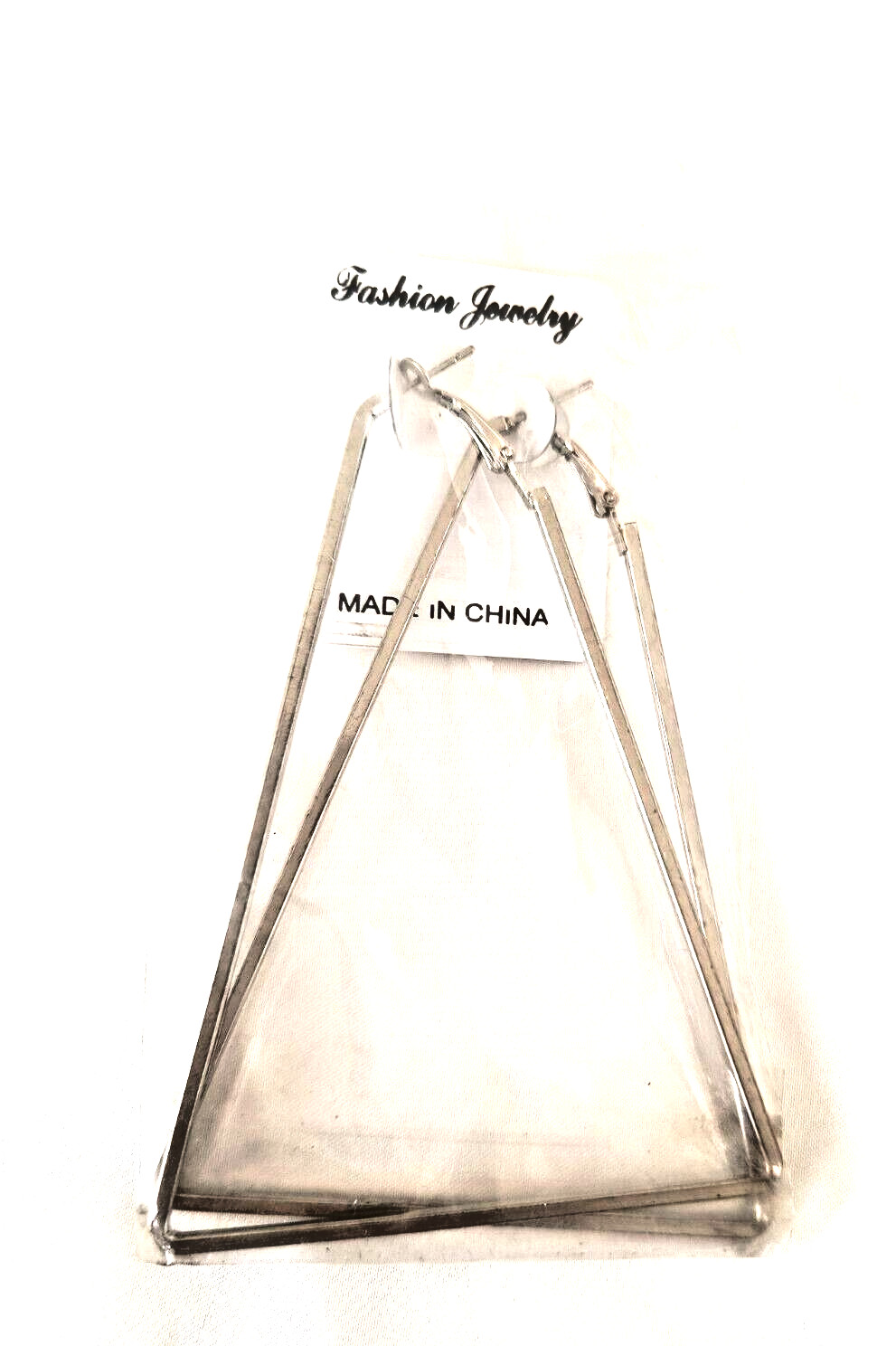 New Fashion Jewelry Women’s Earrings Silvertone Metal Triangles appx. 3.5 in