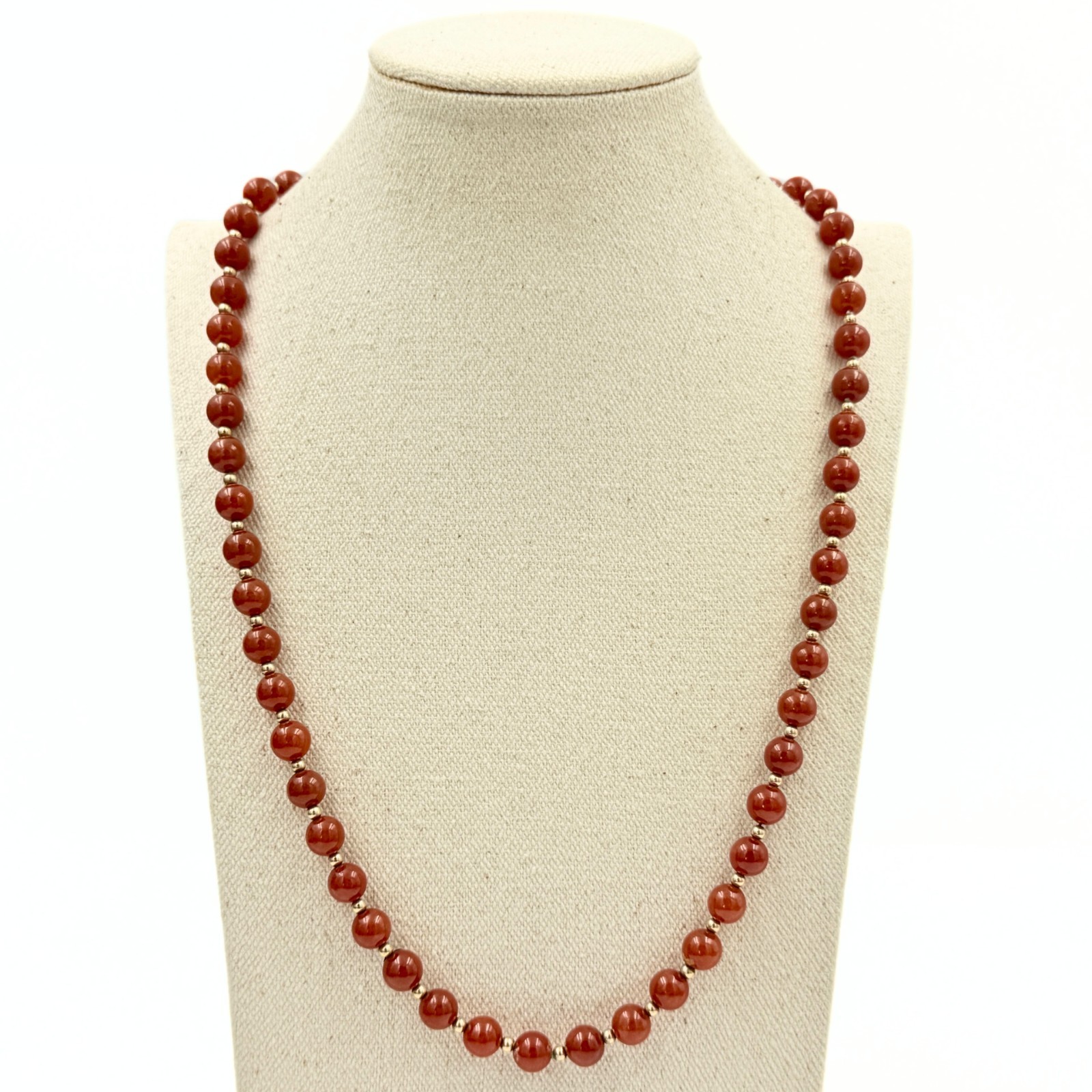 Vintage Chinese Export Marked Sterling Silver Vermeil Dark Orange Jadeite Beaded