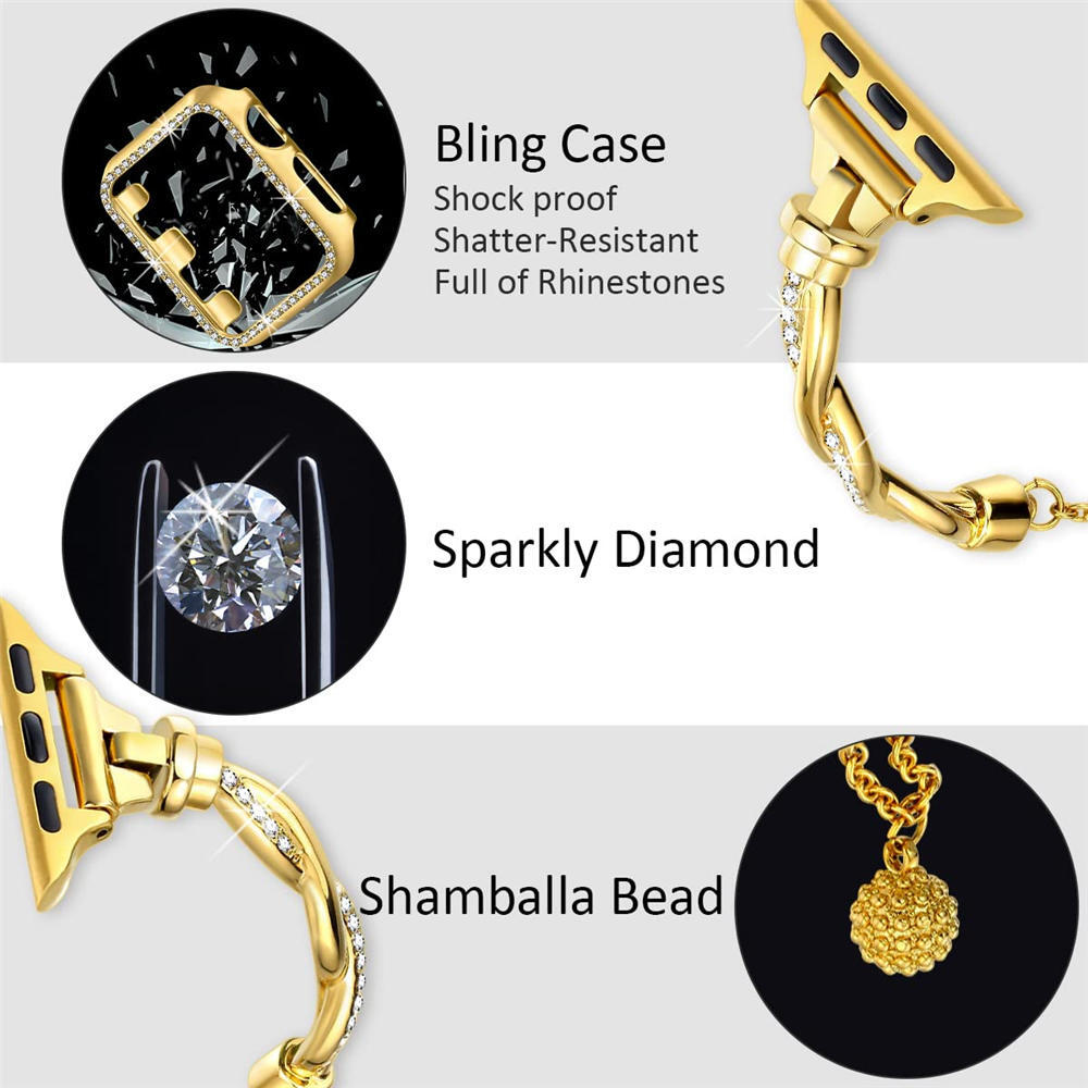 Elegant Bling Diamond Twist Strap + Rhinestones Cas for Apple Watch Ultra 8 7 6