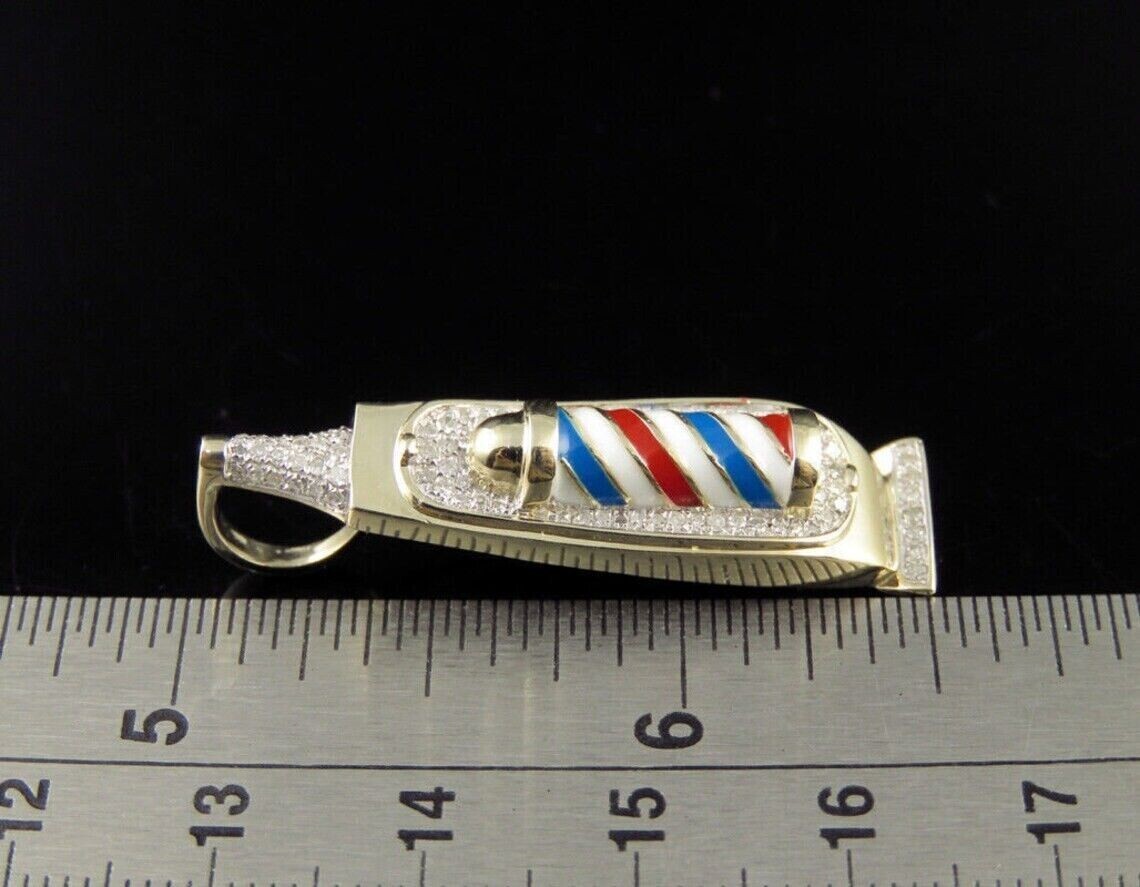 1Ct Round Cut Diamond Barber Pole Clipper Pendant 14K Yellow Gold Plated 18″