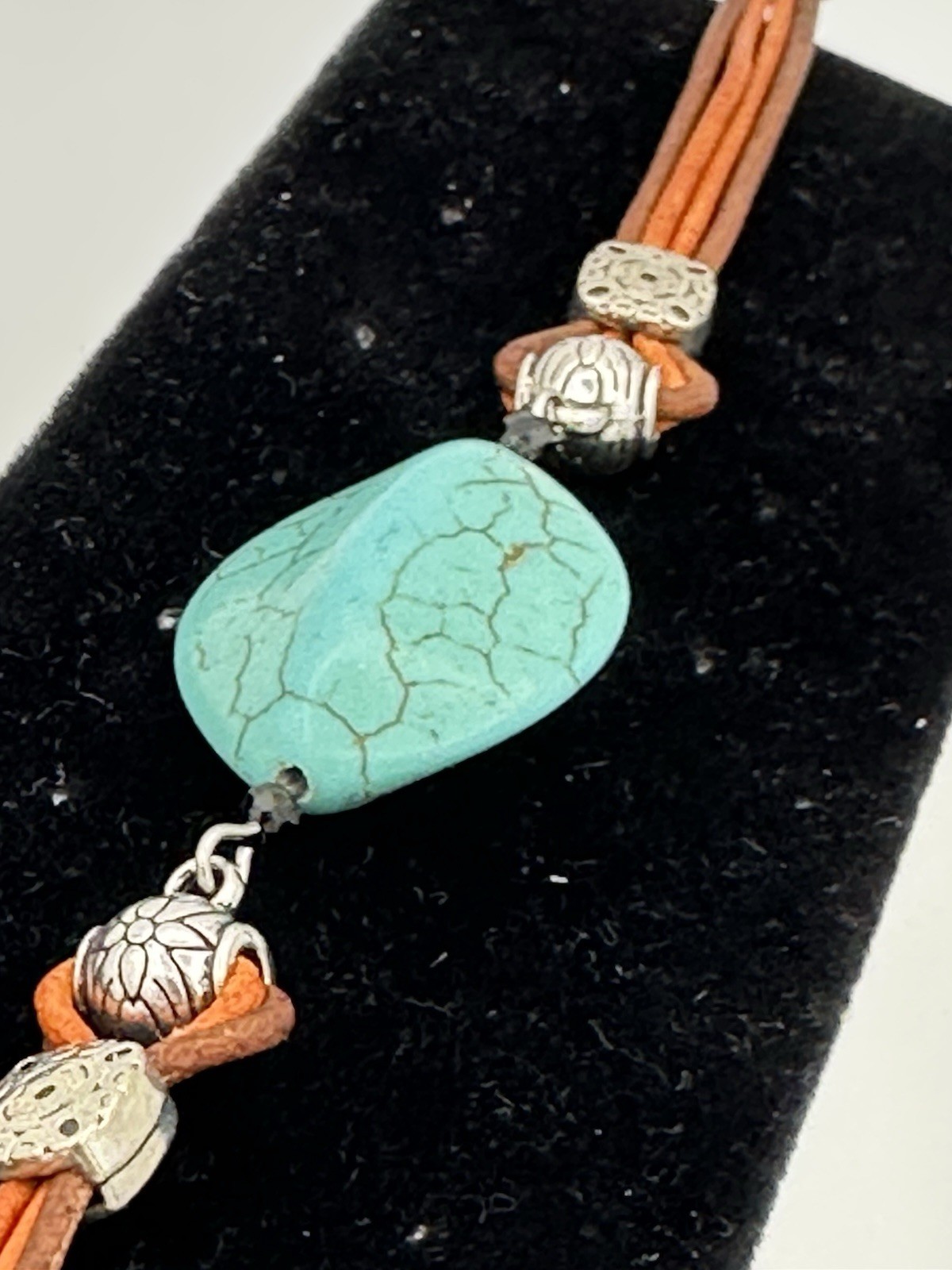 3D Unisex 8.25″, Turquois Simulant with Brown and Orange Leather Bracelet