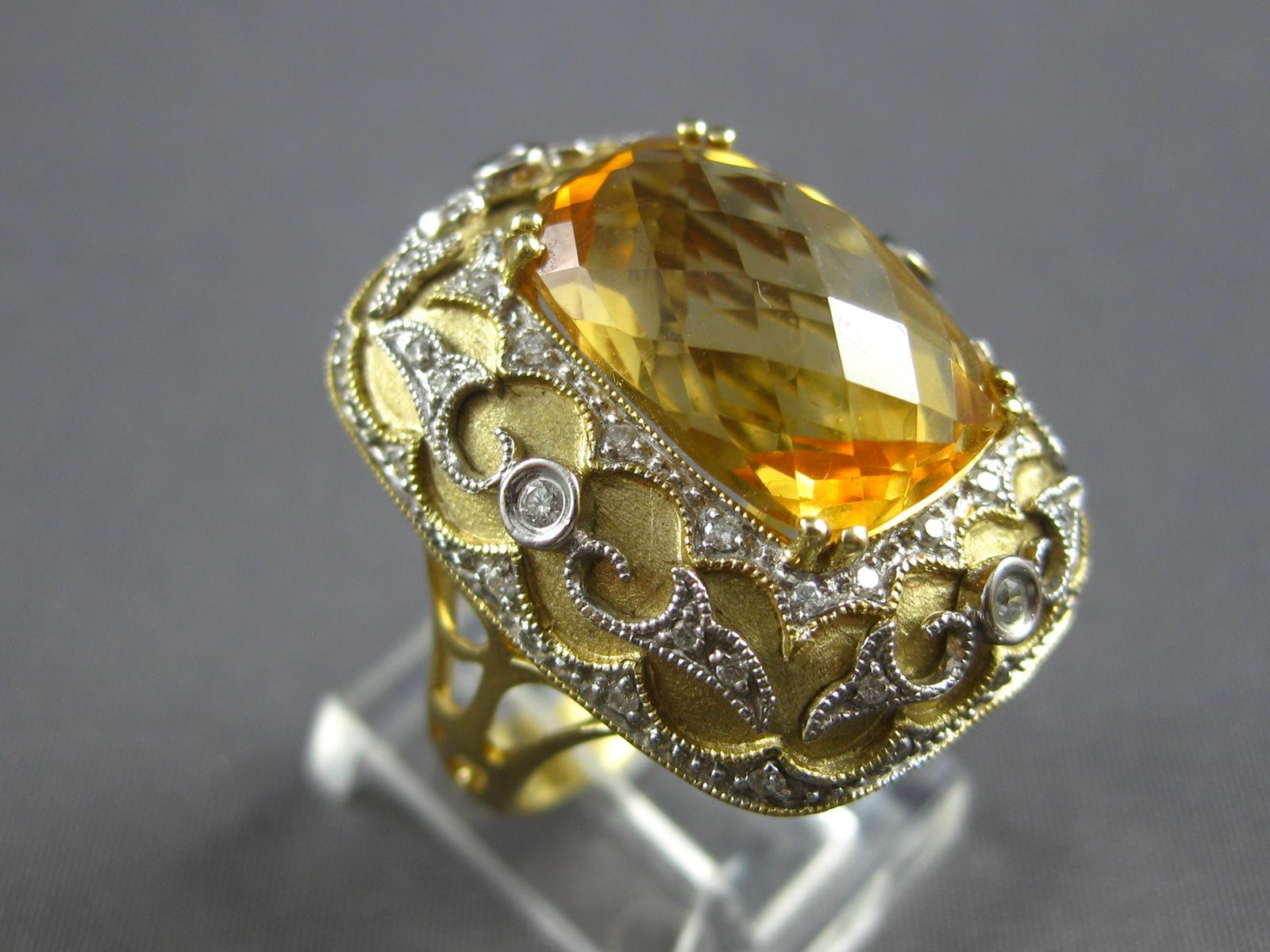 LARGE 7.89CT DIAMOND & AAA CITRINE 14KT 2 TONE GOLD CUSHION & ROUND SQUARE RING