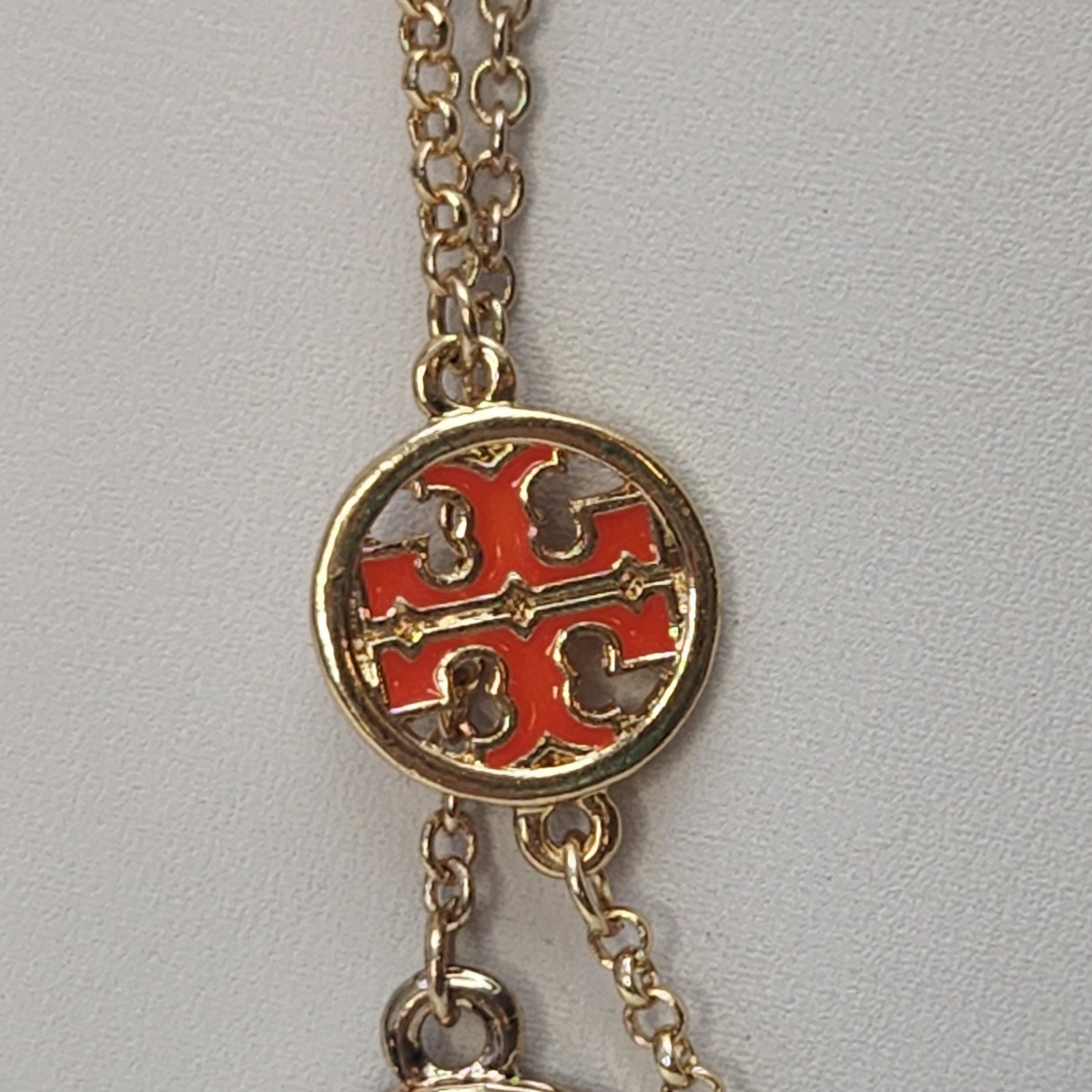 Tory Burch 2 Logo Necklaces Orange And Black 19.5″ Designer Layered
