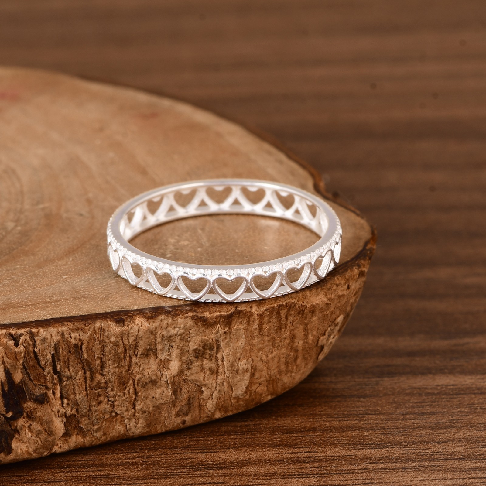 925 Sterling Silver Heart Eternity Ring Cutout Band Womens Wedding Promise