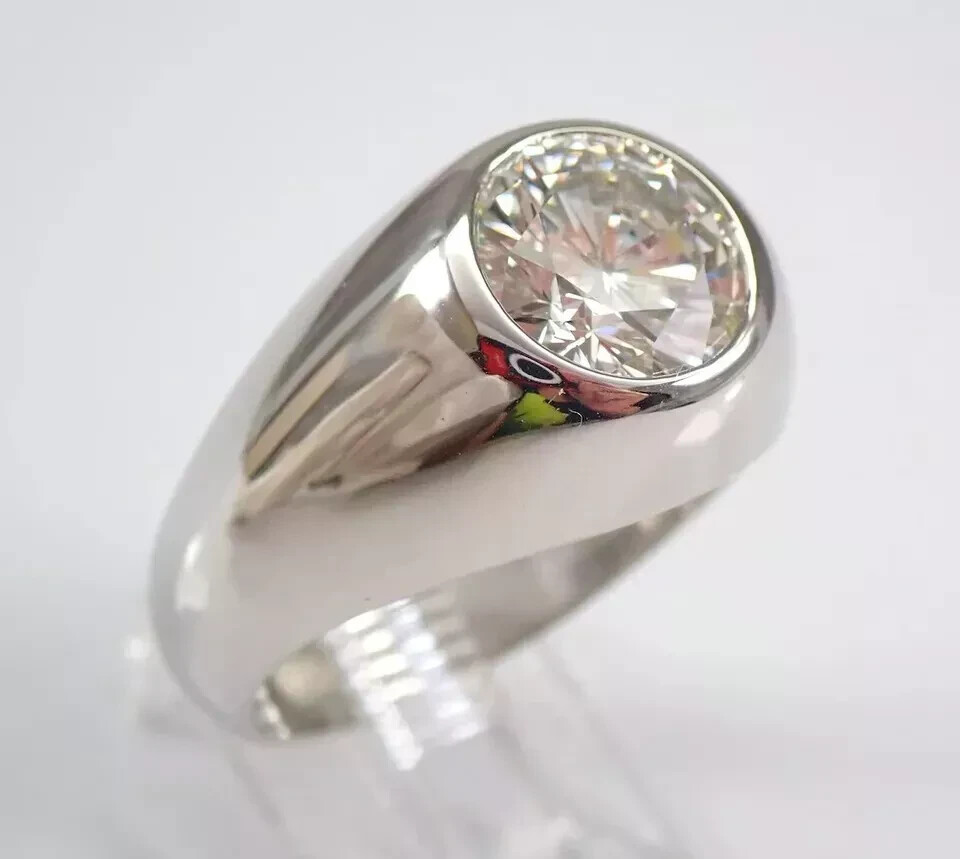 4Ct Round Moissanite Men’s Solitaire Halo Wedding Ring Real 925 Sterling Silver