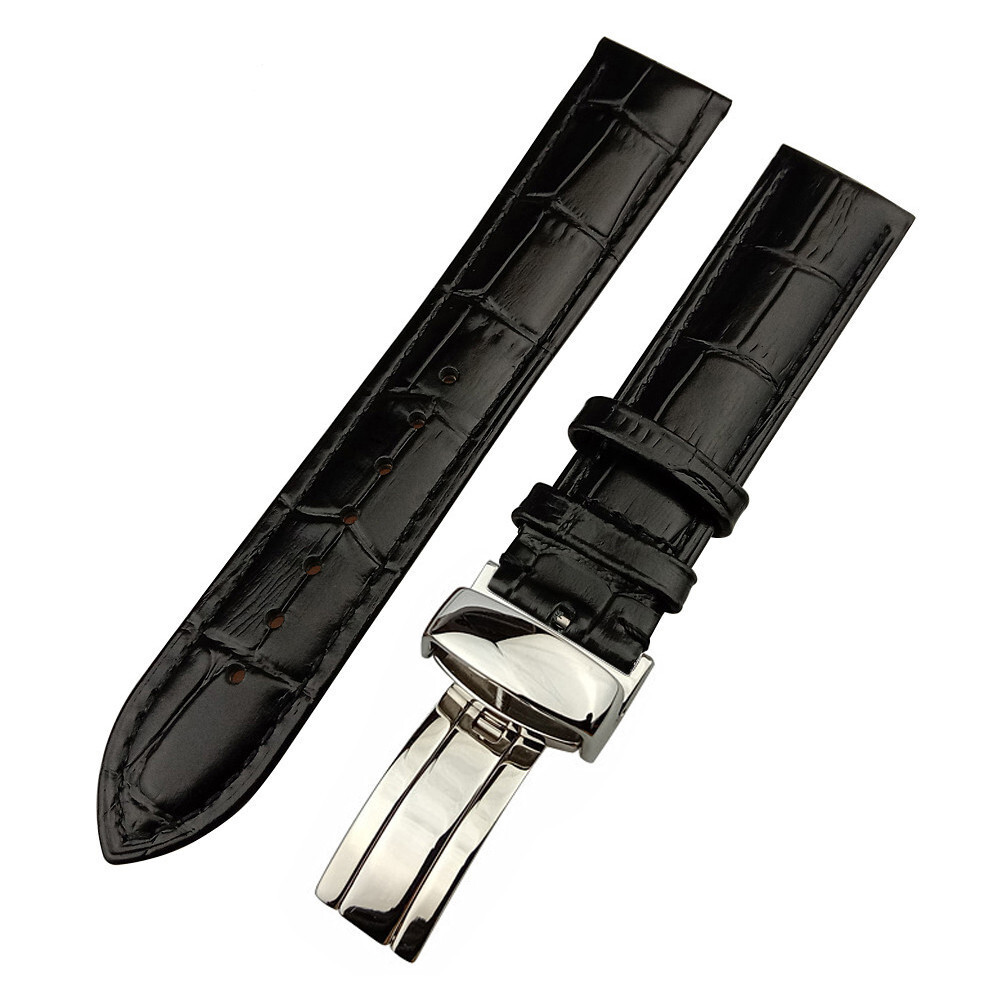 Black And Brown Genuine Leather Watch Strap Band 16 17 18 19 20 21 22 23 24mm