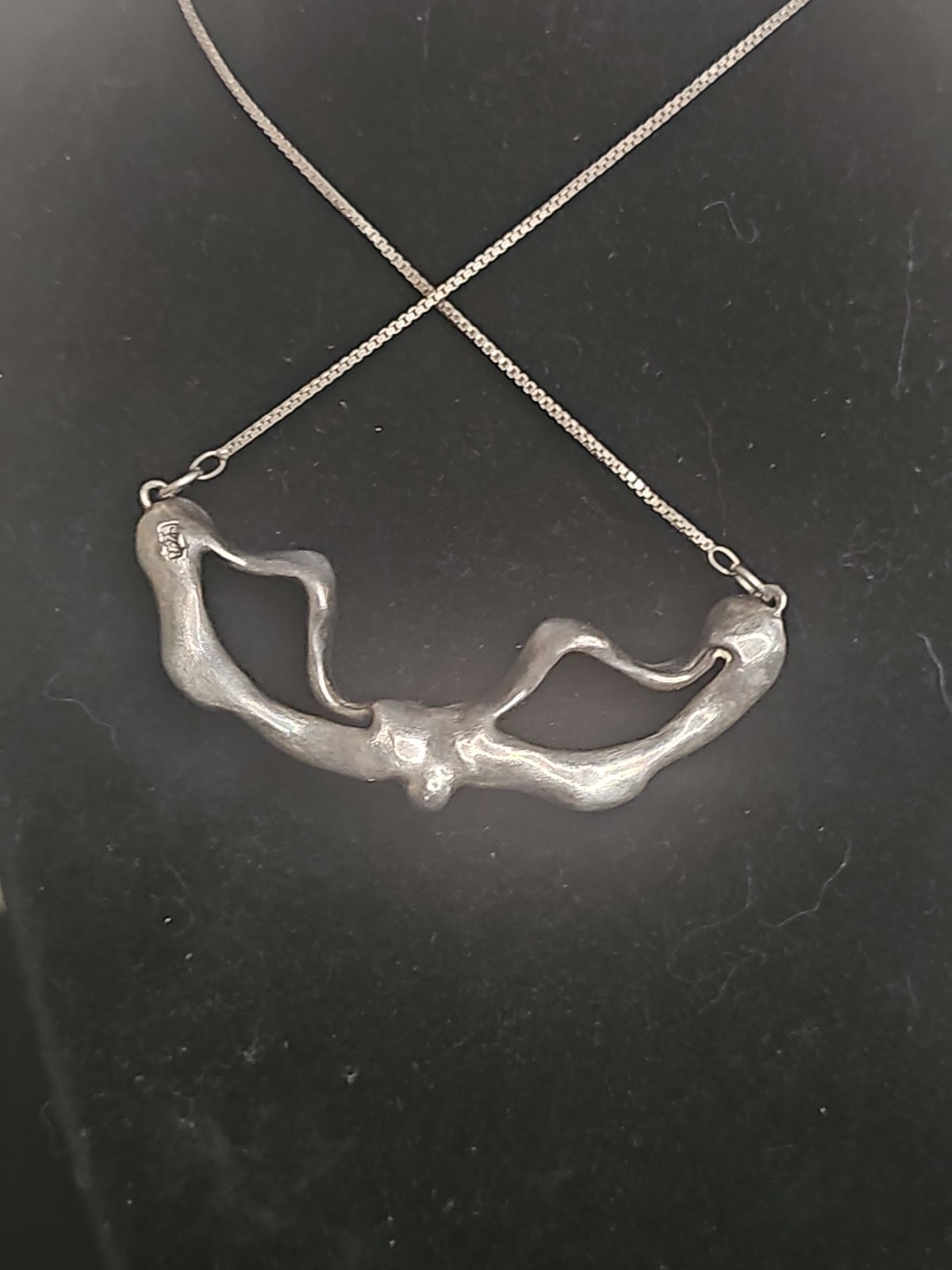 Vtg 17″ 925 Modernist Brutalist Melted Liquid Ribbon Fixed Pendant Necklace 7.5g