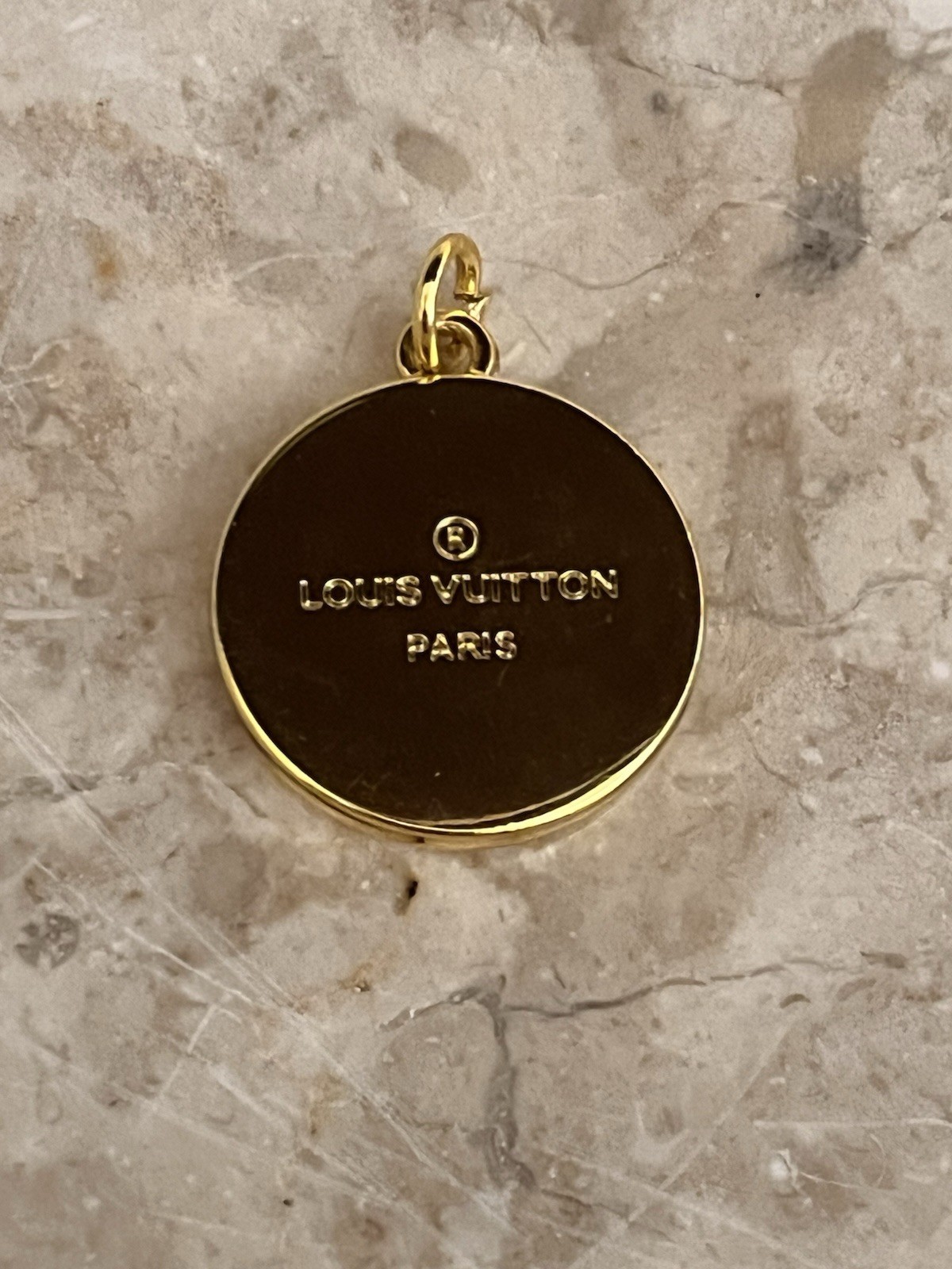 Louis Vuitton LV Gold Tone Round Pendant Charm Medallion Authentic