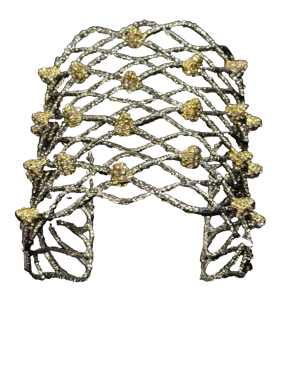 Sculptural Mixed Metal Open Lattice Wide Cuff Statement Bracelet