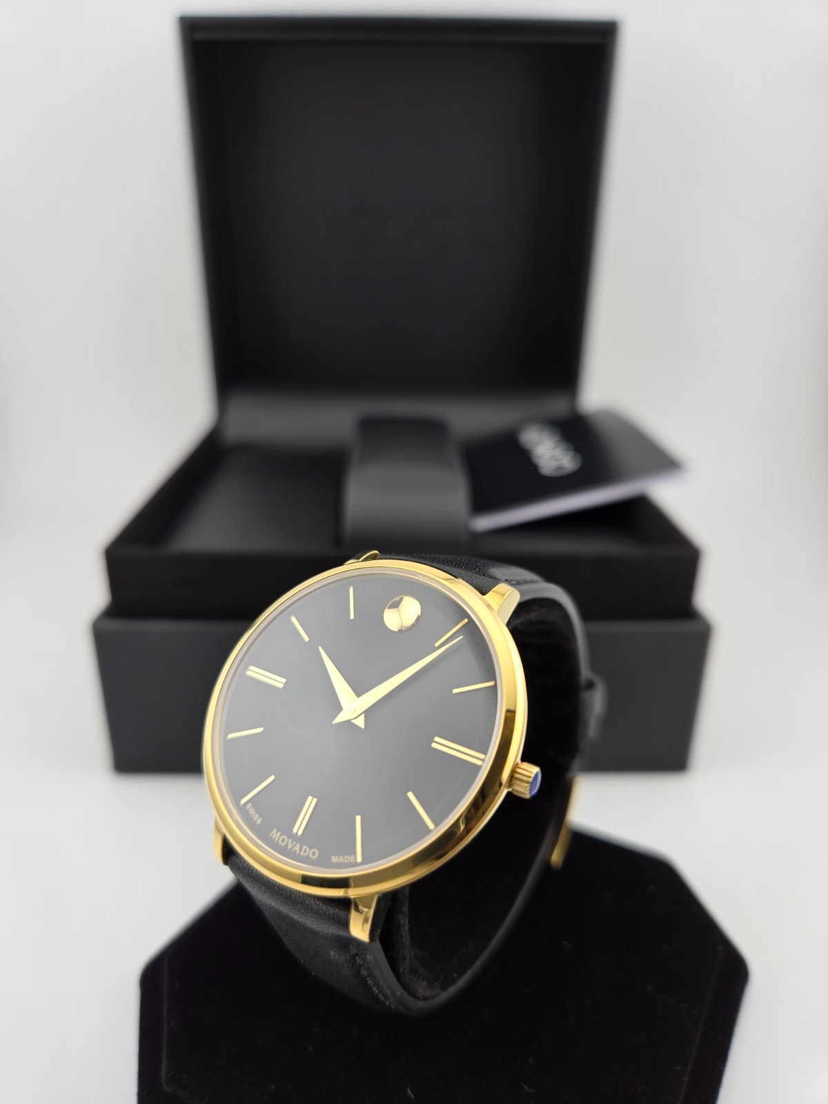 Movado Ultra Slim 0607091 Leather Strap Black Dial Women’s Watch ⌚