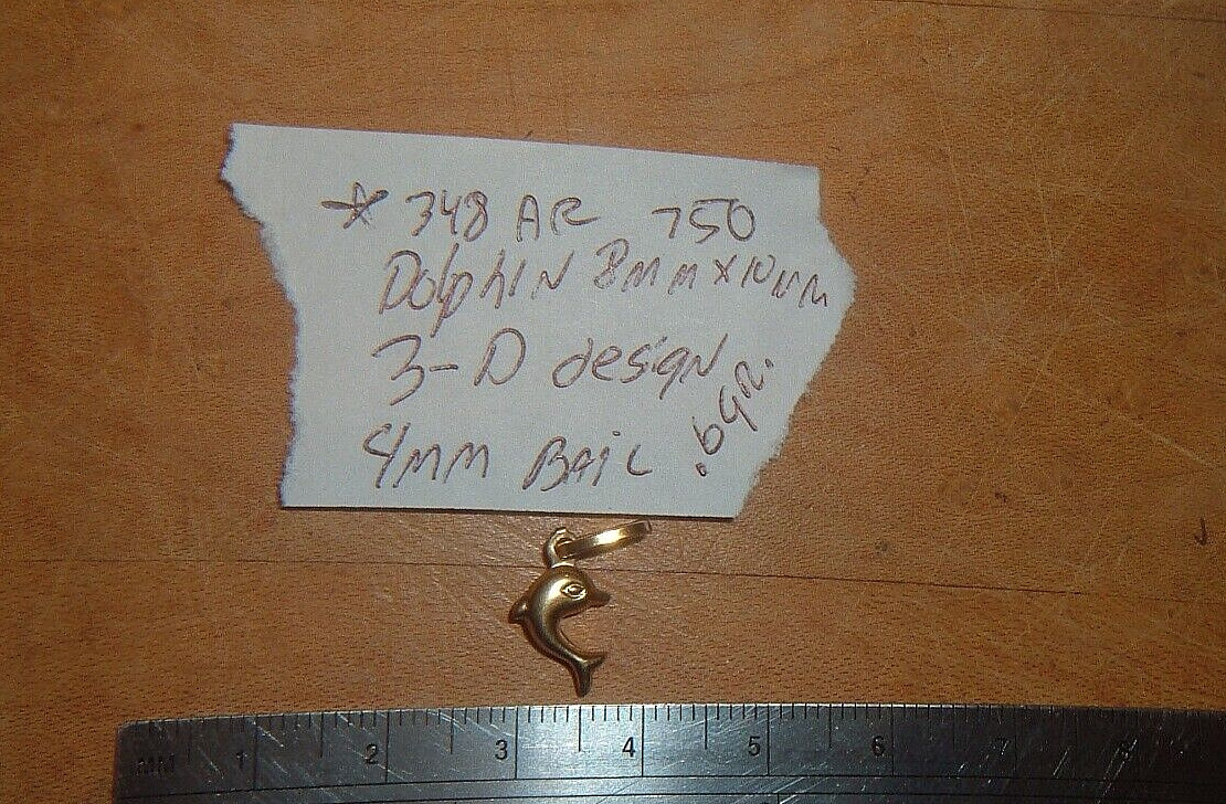3D STAMPED * 348 AR 750 18K SOLID GOLD DOLPHIN PENDANT CHARM CHAIN NECKLACE .6g