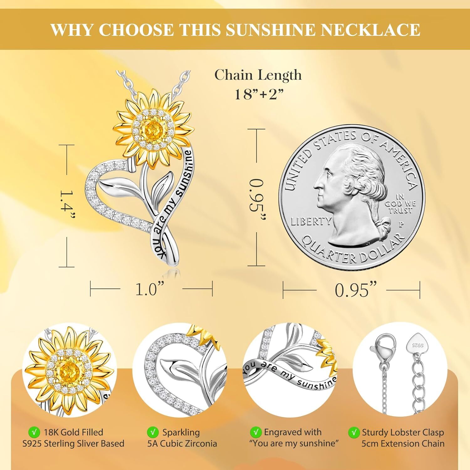 Sunflower Heart Necklaces for Women Anniversary Birthday Valentines Day Gifts