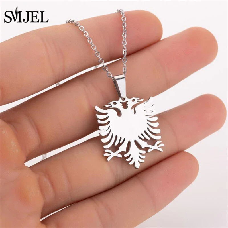 Albania National Emblem Stainless Steel Double Eagle Silver Gold Pendant