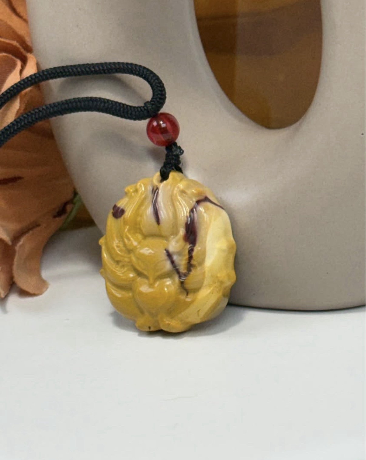 Mookaite Jasper 9 Tail Fox Pendant Necklace 29.5/26.1MM on Adjustable Nylon