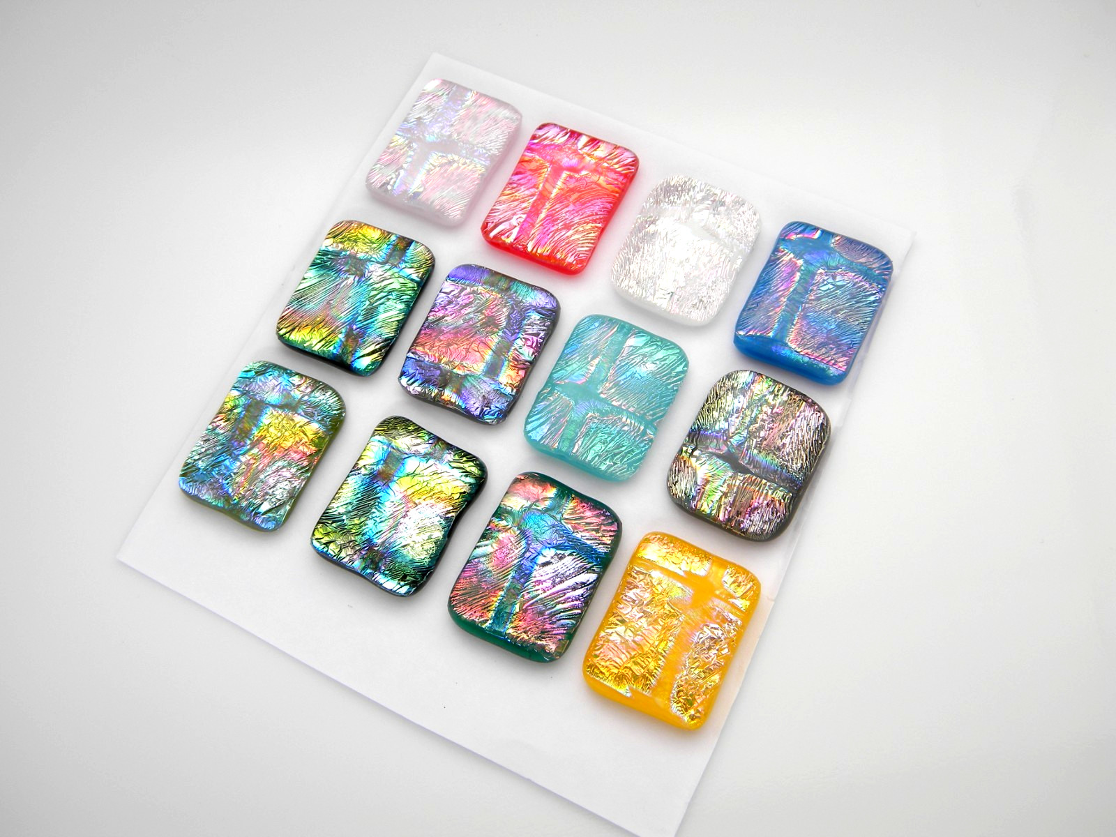 SET OF 12 pcs RECTANGLE DICHROIC FUSED GLASS pendant (i5) CABS HANDMADE MOSAICS