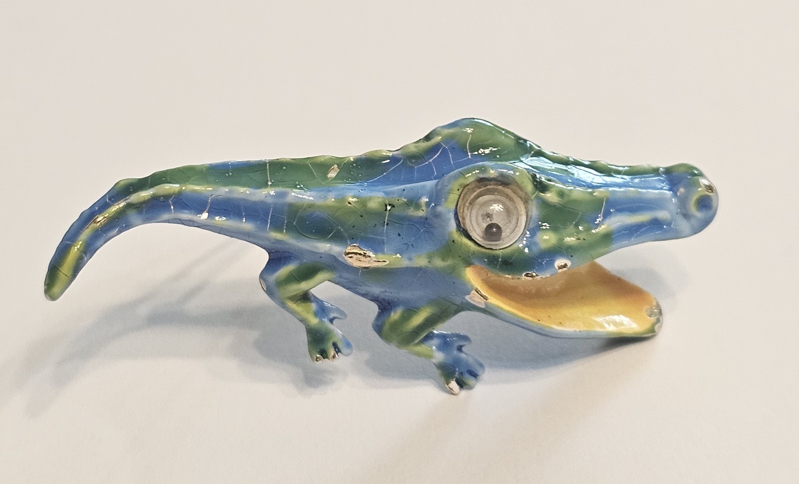 Vintage blue & Green enameled Crocodile Brooch with ART copyright