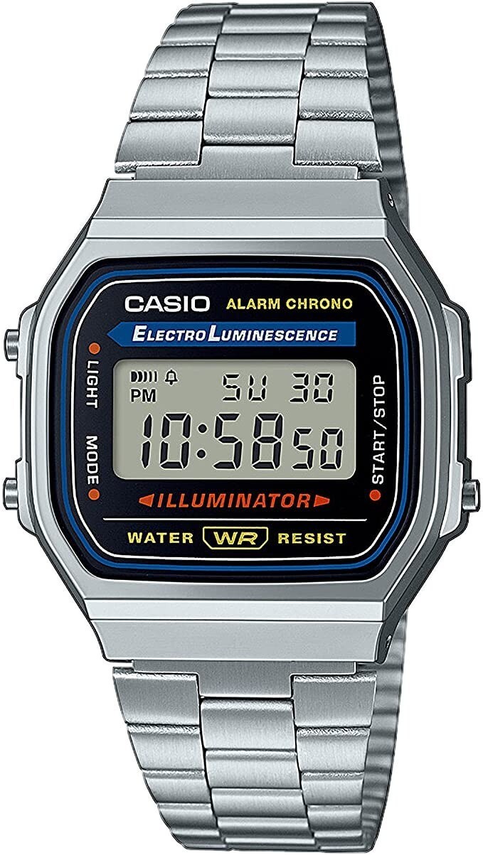 CASIO A168W-1, CLASSIC DIGITAL WATCH, CHRONOGRAPH, ALARM, DAY/DATE, ILLUMINATOR