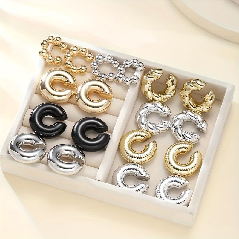 Women’s Twist Ear Cuffs 9Pcs Vintage Gold Silver Black Non-Piercing Earrings
