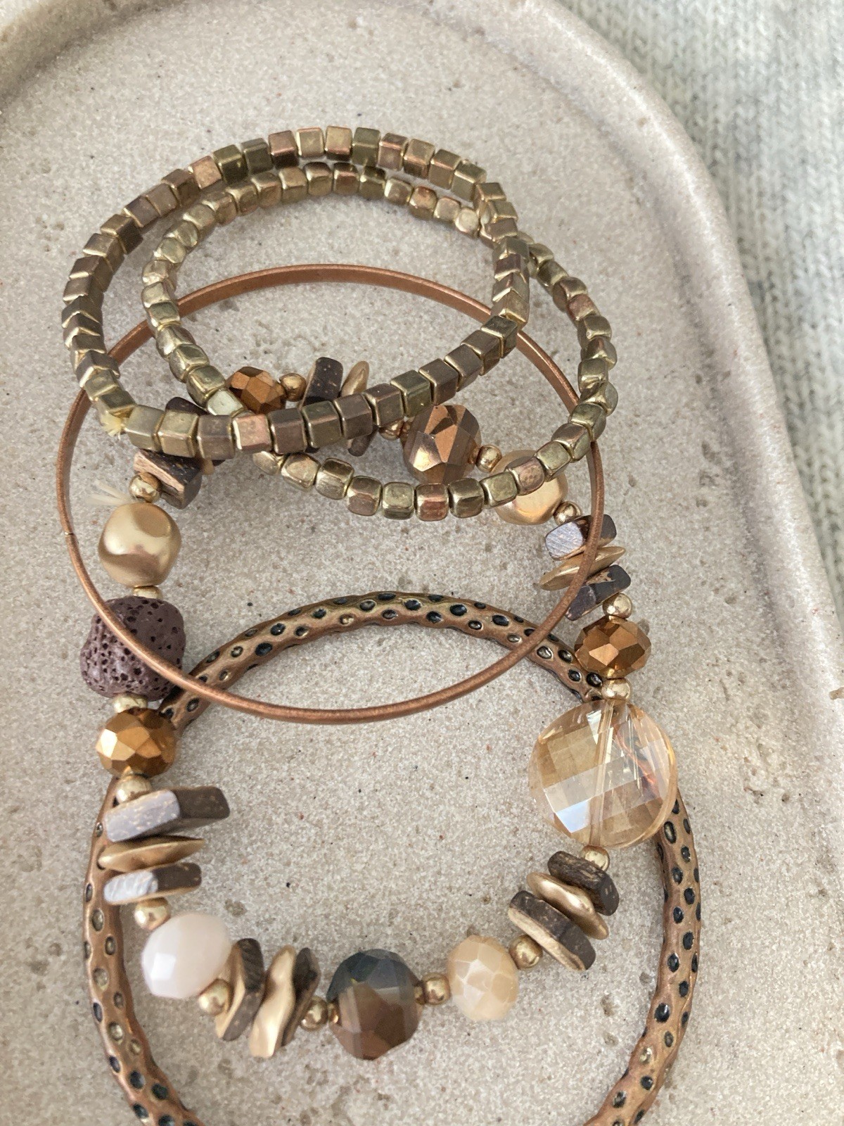 Rustic Boho Bracelet Set Of 5 In Earthy Browns Beaded & Bangles Artisan