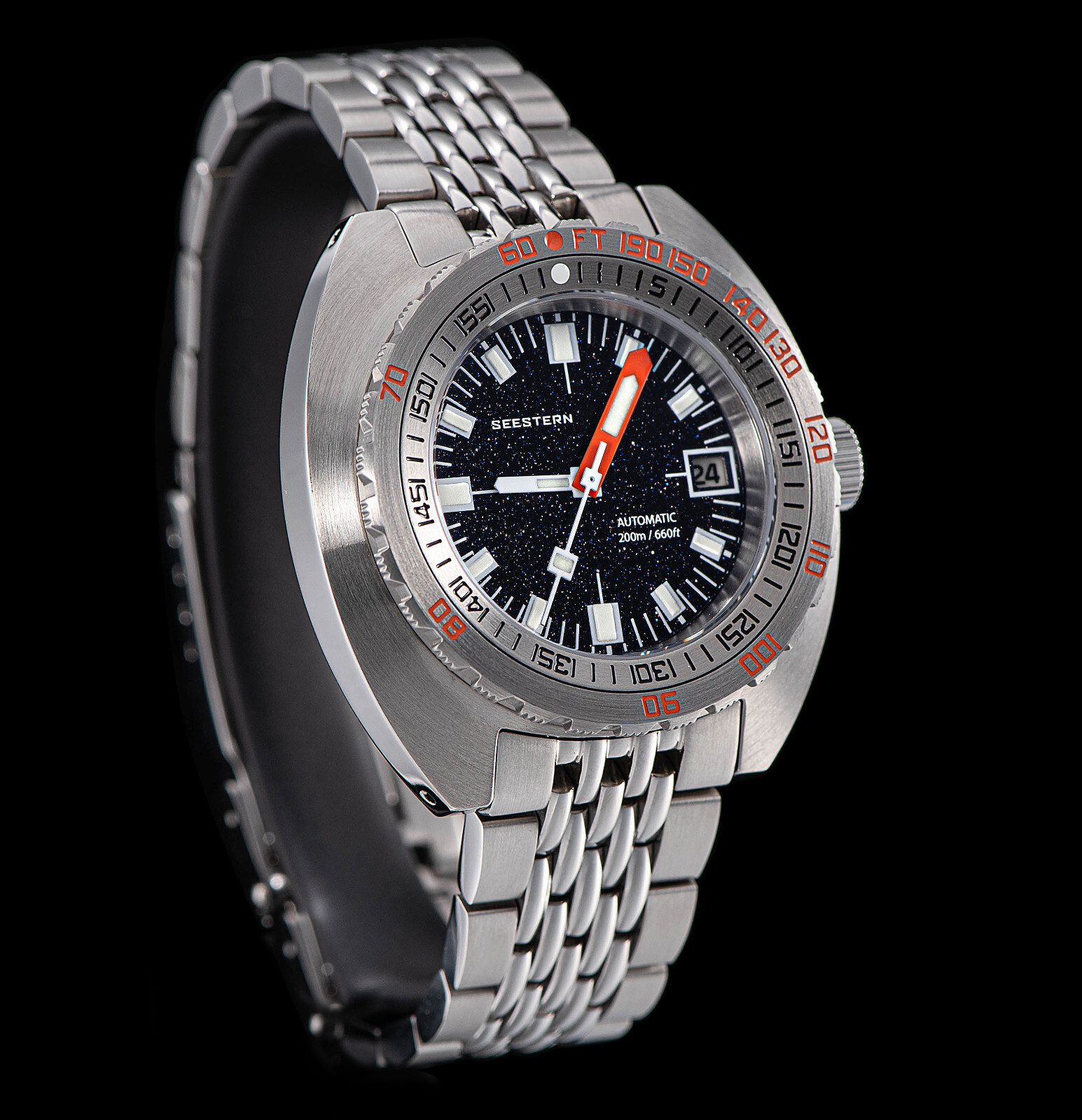 Seestern V3 42MM SUB 300T LUME DATE 200m DIVER’S Mens Watch DOX10 BlueGold Stone