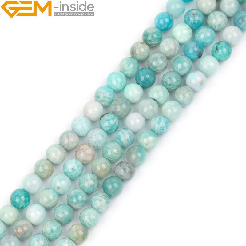 Round Natural African Blue Amazonite Gemstone Charm Beads For Jewelry Making 15″