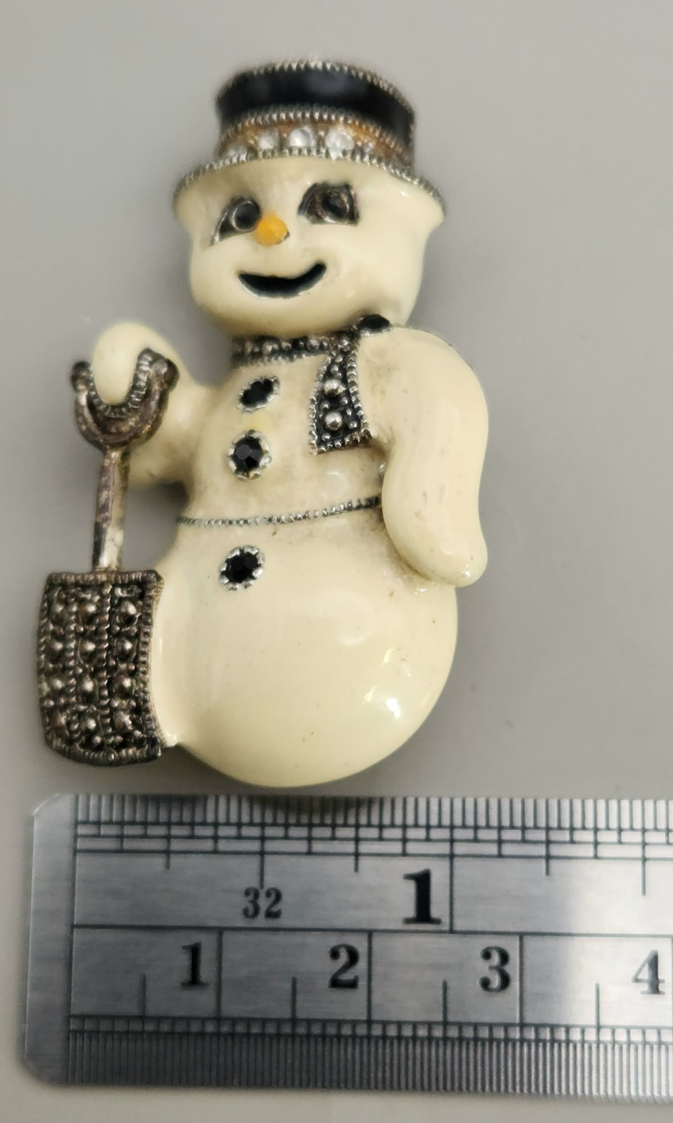 Vintage Eisenberg Ice Snowman Brooch Pin Rinestones & Enamel
