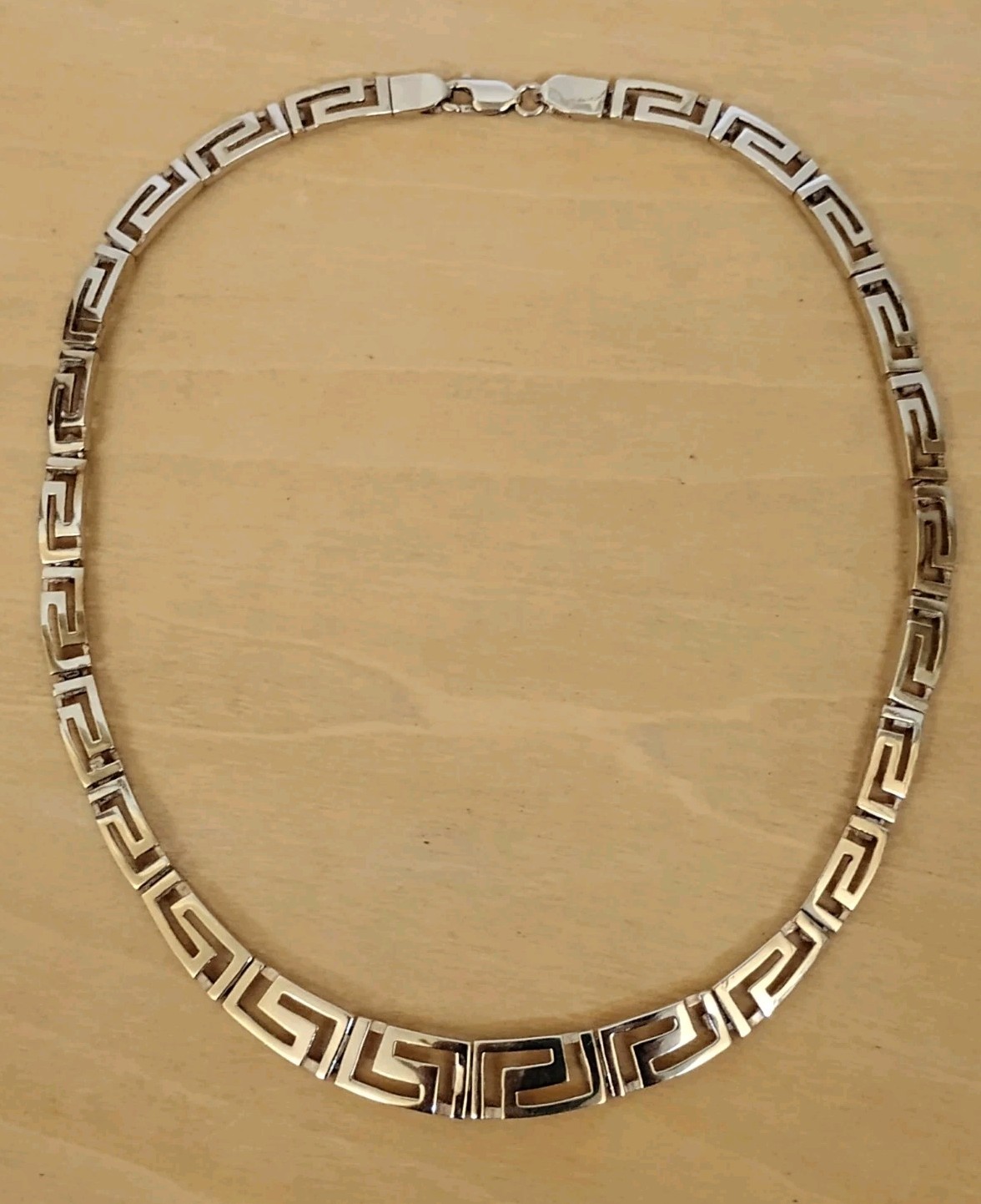 Sterling Silver Greek Key Necklace Graduated Openwork Links 17.5″ 36.9g