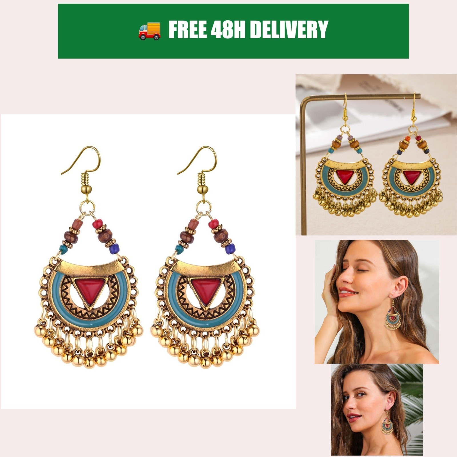 Boho Beaded Tassel Dangle Earrings for Women Ethnic Jewelry