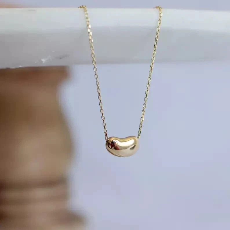 Sliding Bean Women’s Necklace in 14K Yellow Gold Plated with Chain 925 Silver