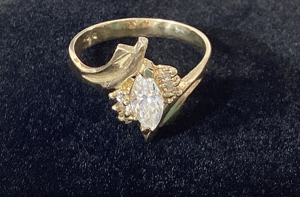 10 KT Yellow Gold Real Stamped Marquise April Birthstone Diamond, ring SZ 8.25