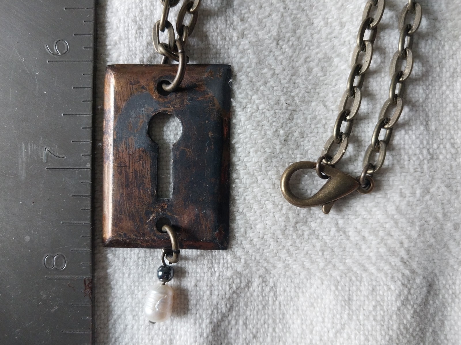 Vintage Keyhole Pendant Necklace #9 W/ Pearl Drop