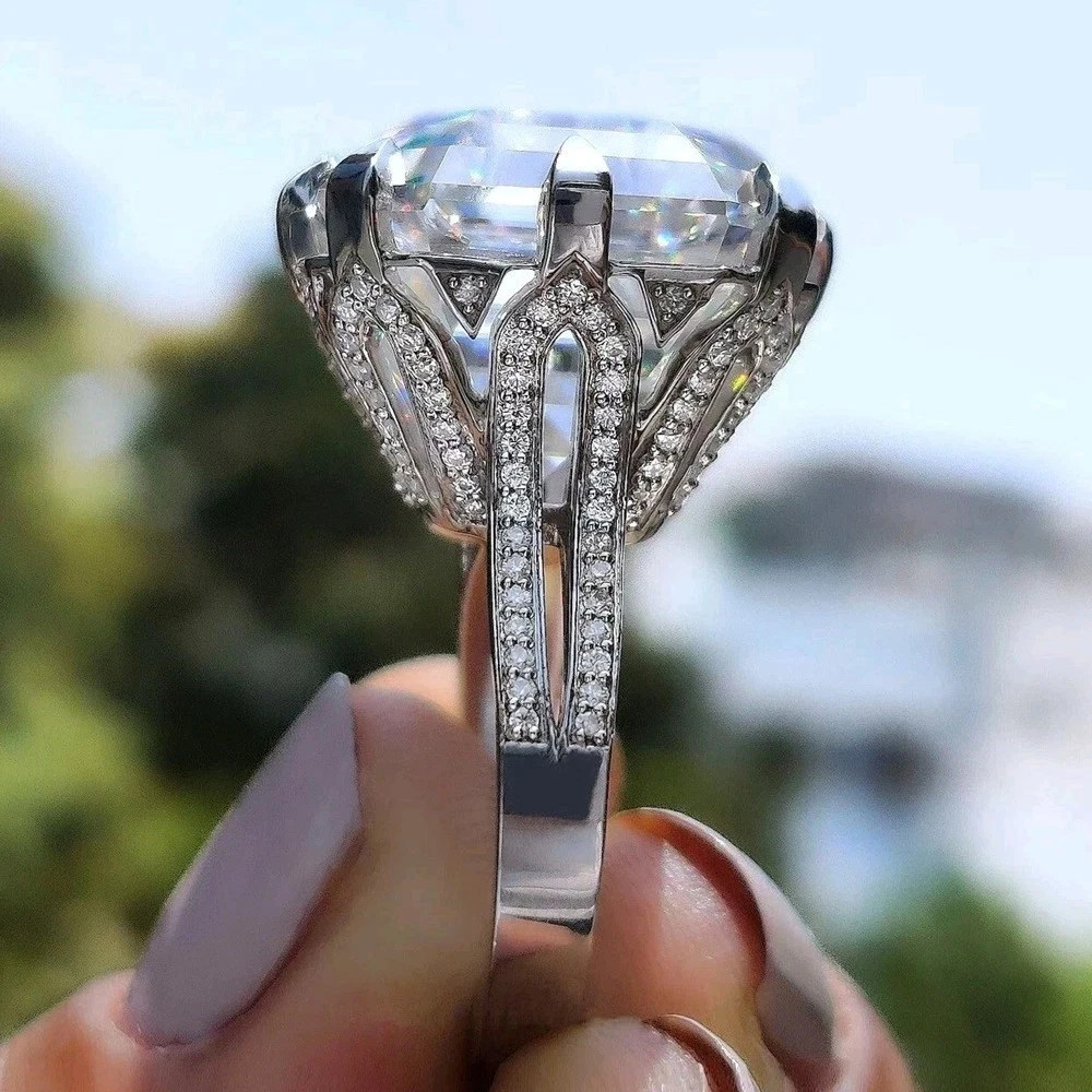 20 CT Certified Asscher Cut White Diamond Ring, Tariffs FREE & Matching Studs.