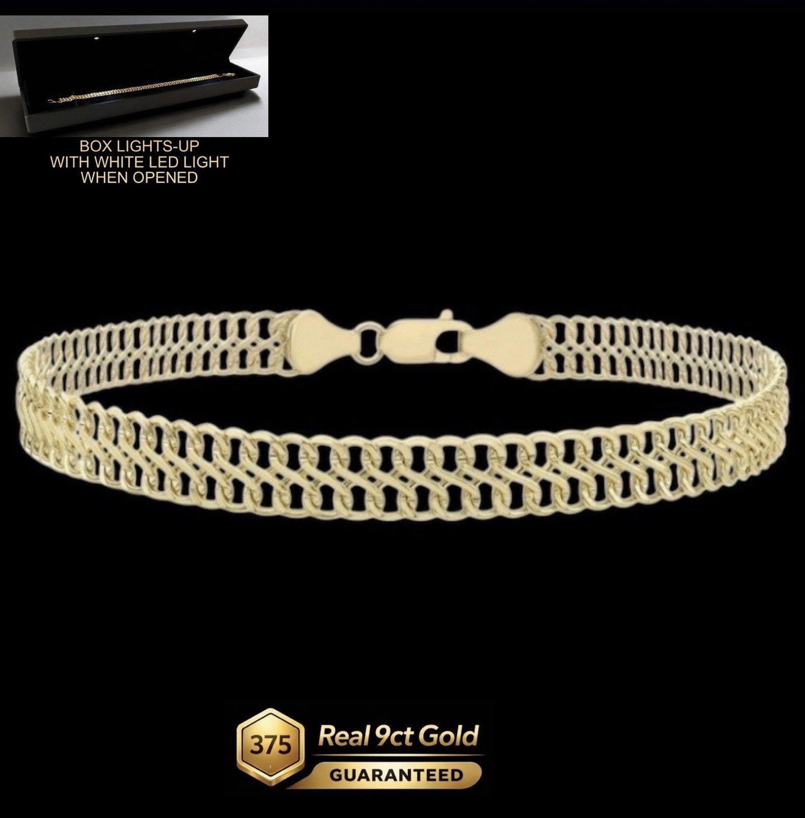 9ct Figure-8 Curb Bracelet Yellow Gold 19cm Long 6mm Wide HALLMARKED RRP £495
