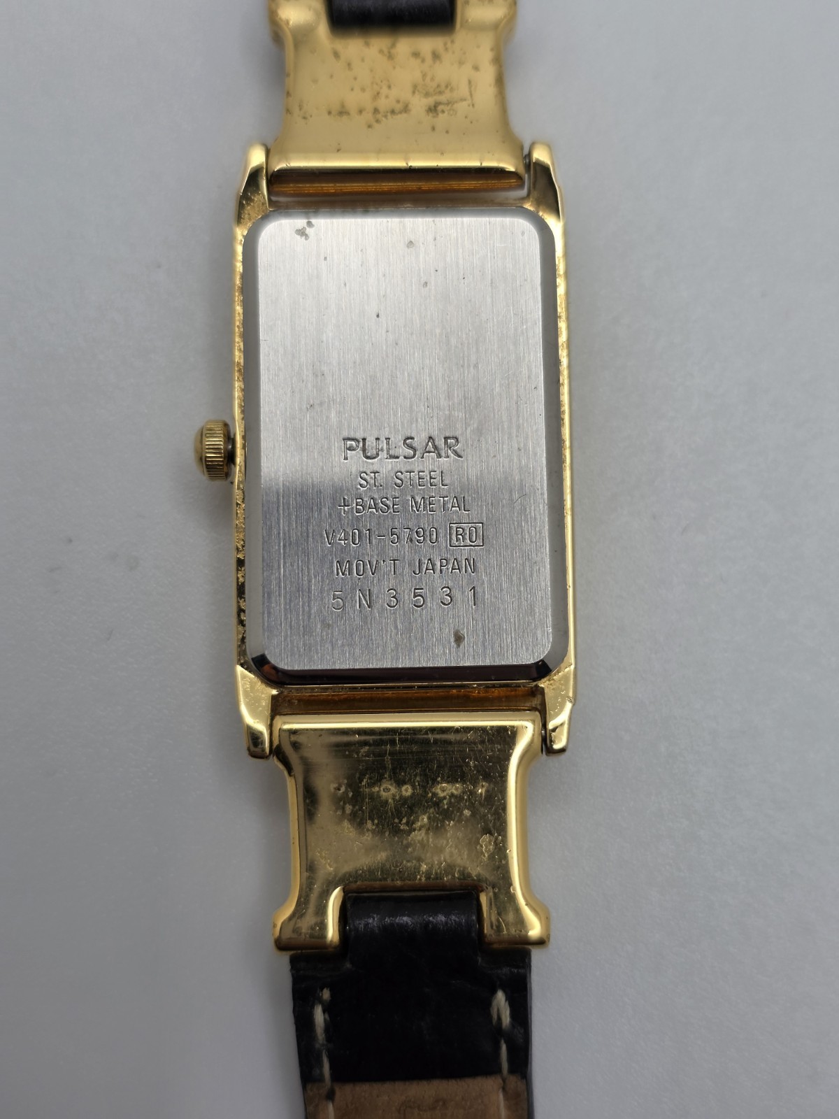 Pulsar Disney Mickey Mouse Gold Tone Rectangle Quartz Watch Black Leather Strap