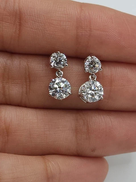 Real Moissanite 2.00Ct Round Cut Stud Woman’s Earrings 14K White Gold Plated