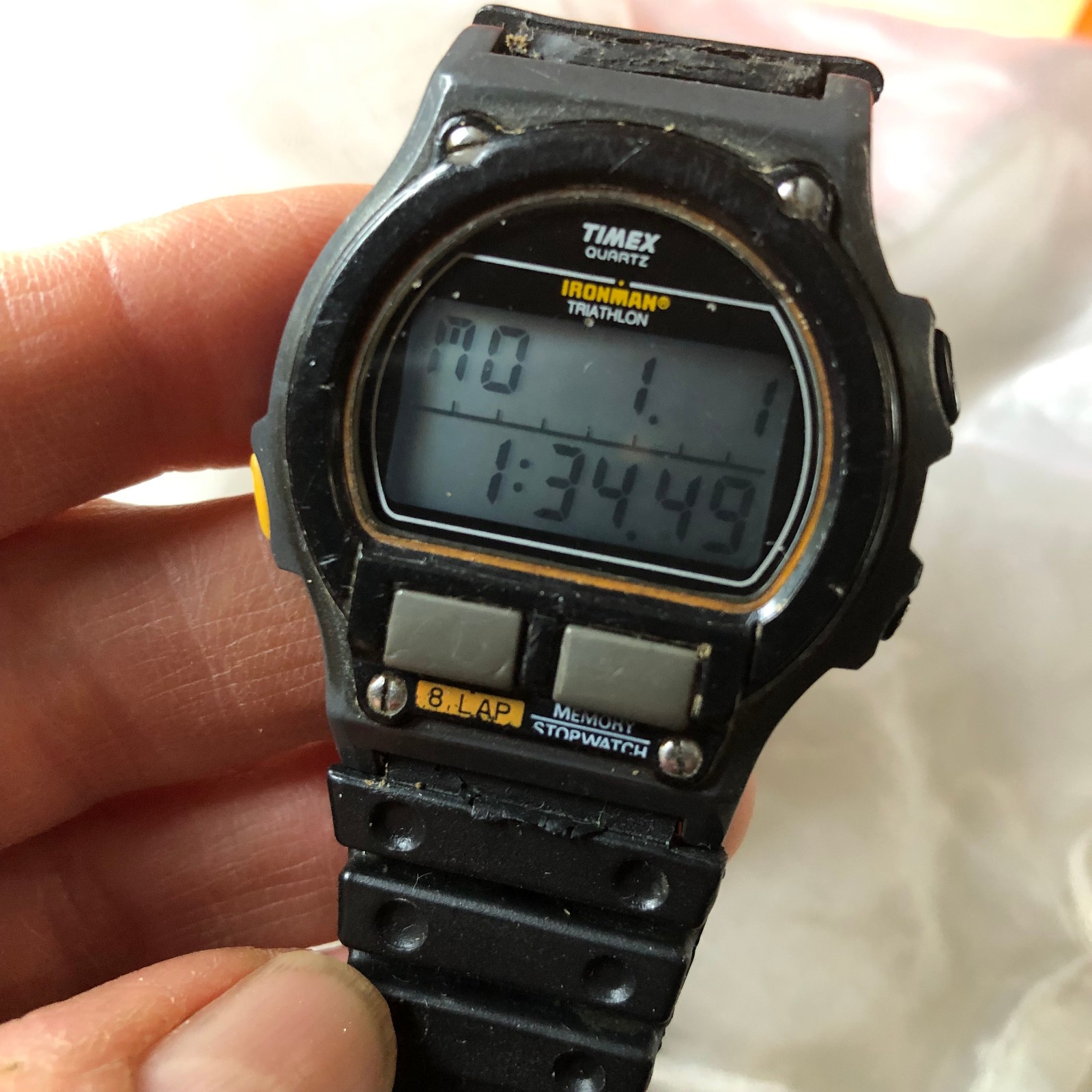 Vintage 1980s Timex Ironman Triathlon 8 Lap Quartz Watch 484-A 43 Unisex WR100M