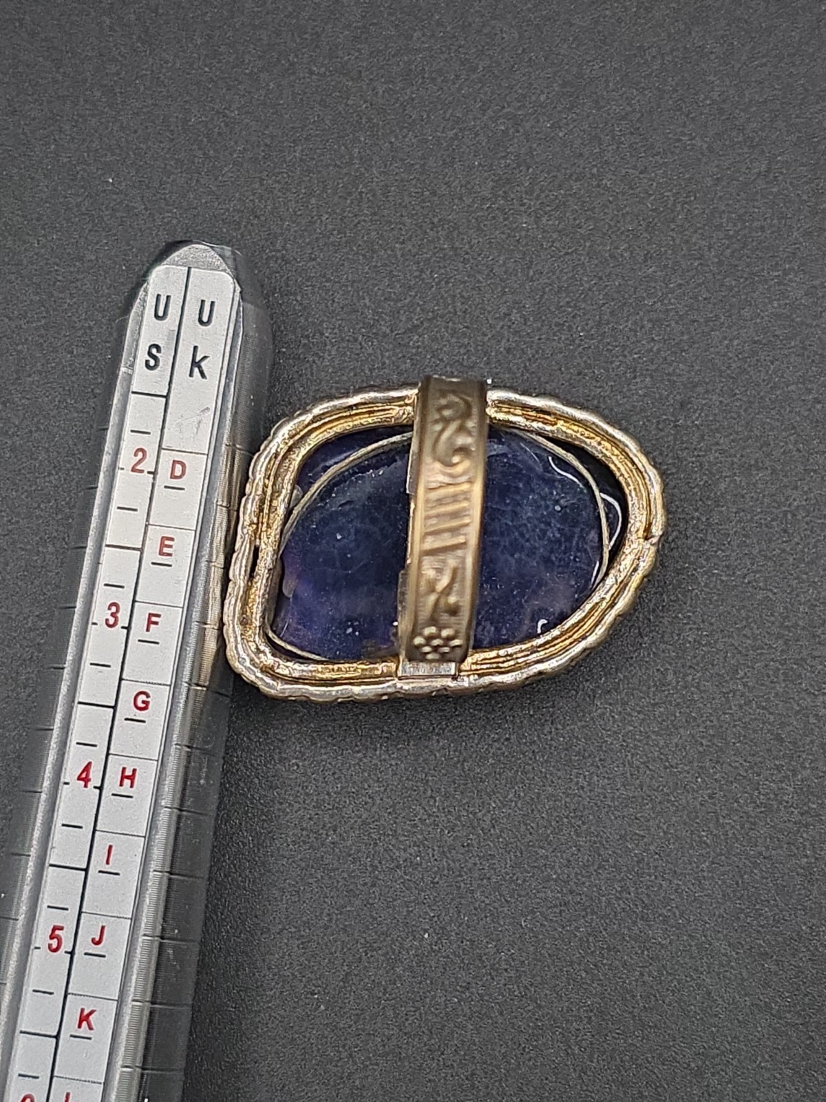 Large Handcrafted Sterling Silver & Purple Blue Agate Statement Ring Size 8