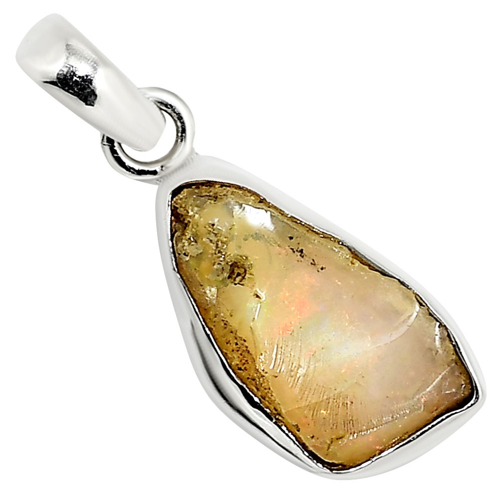 Natural Ethiopian Opal Rough 925 Sterling Silver Pendant Jewelry P-1001