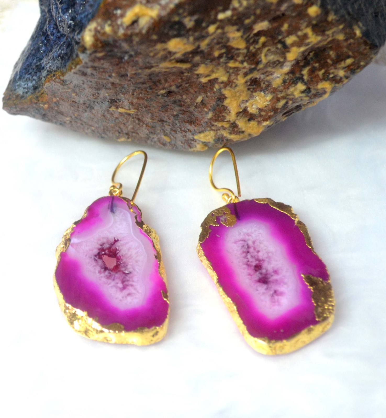 117 Cts. Electroplated Pink Dyed Druzy Agate Earrings Women’s Jewelry-S14