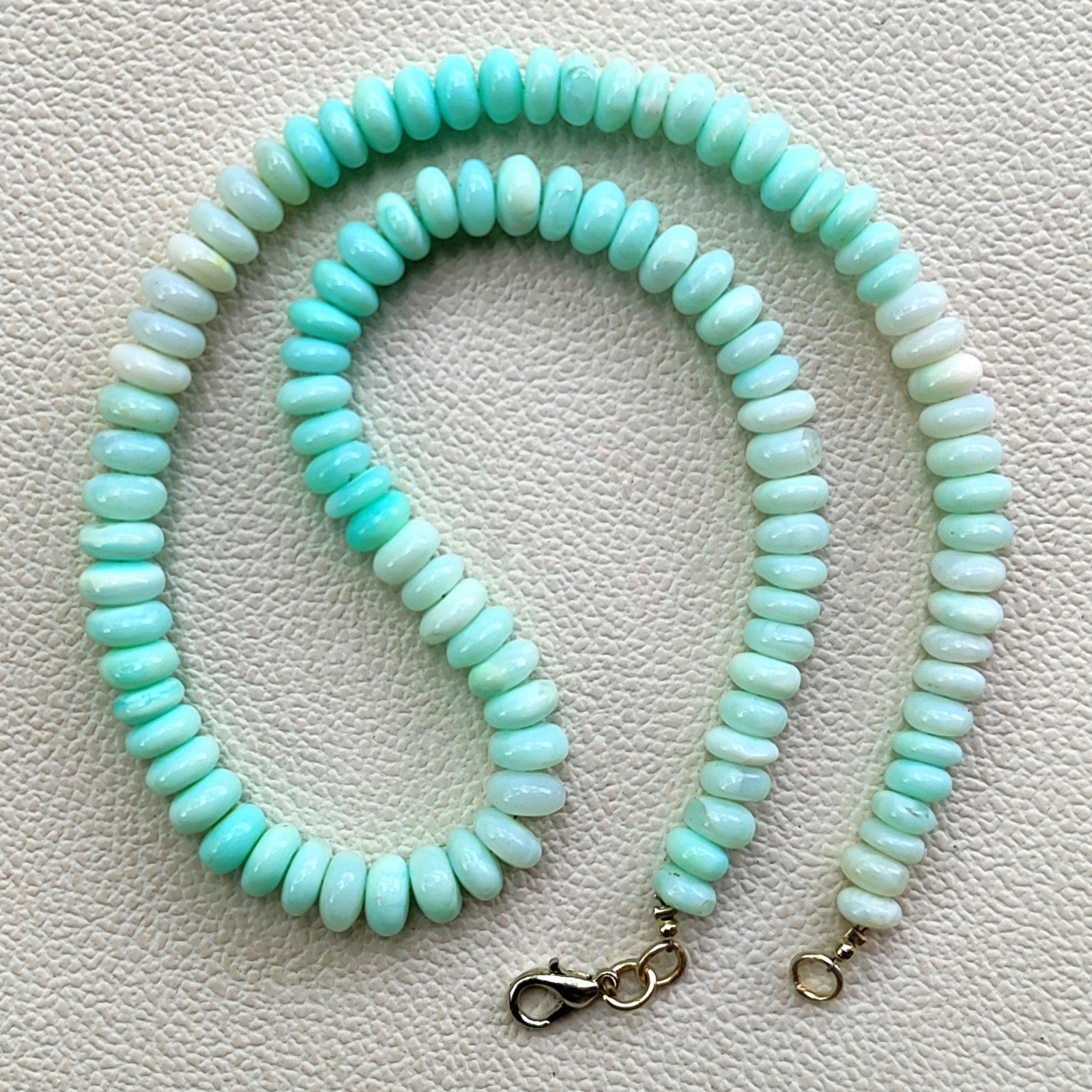 Peruvian Natural Blue Opal Smooth Rondelle Bead Gemstone Necklace 7-8mm 16.5″