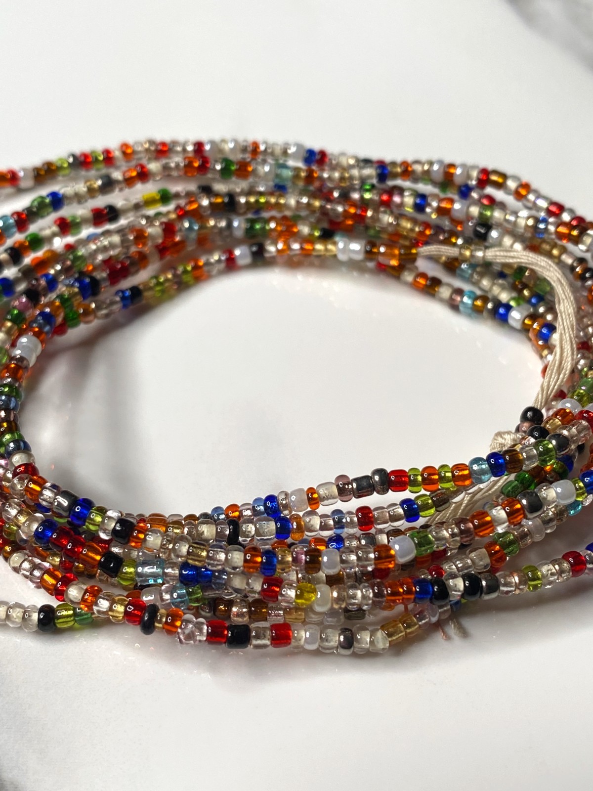 Green,Blue,White,and Mixed Beads (Sunny Days) 60-inch Tie-on Cotton Waist Beads