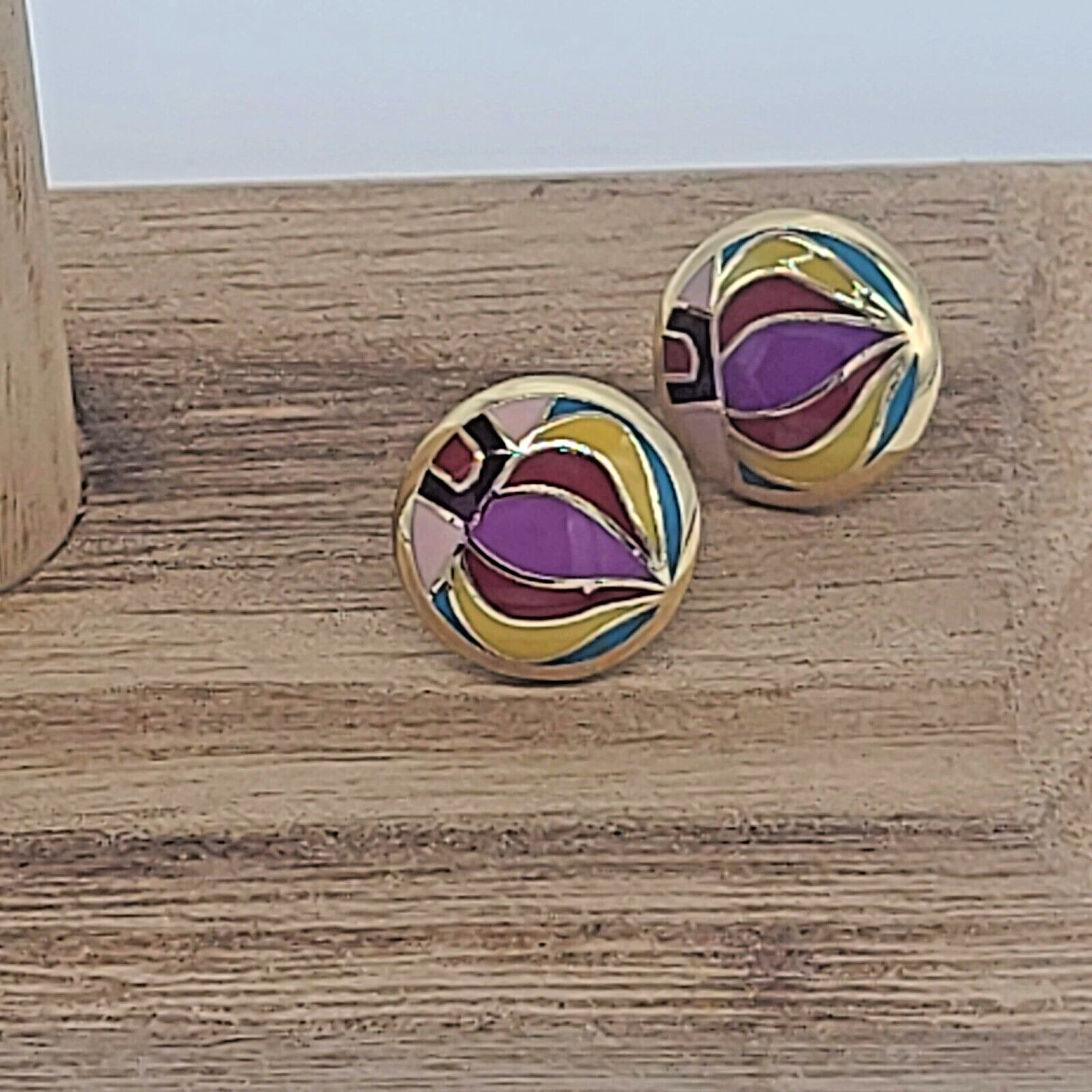 7 Charming Sisters “Hello Summer” Multi-Color Enamel & Gold Round Stud Earrings