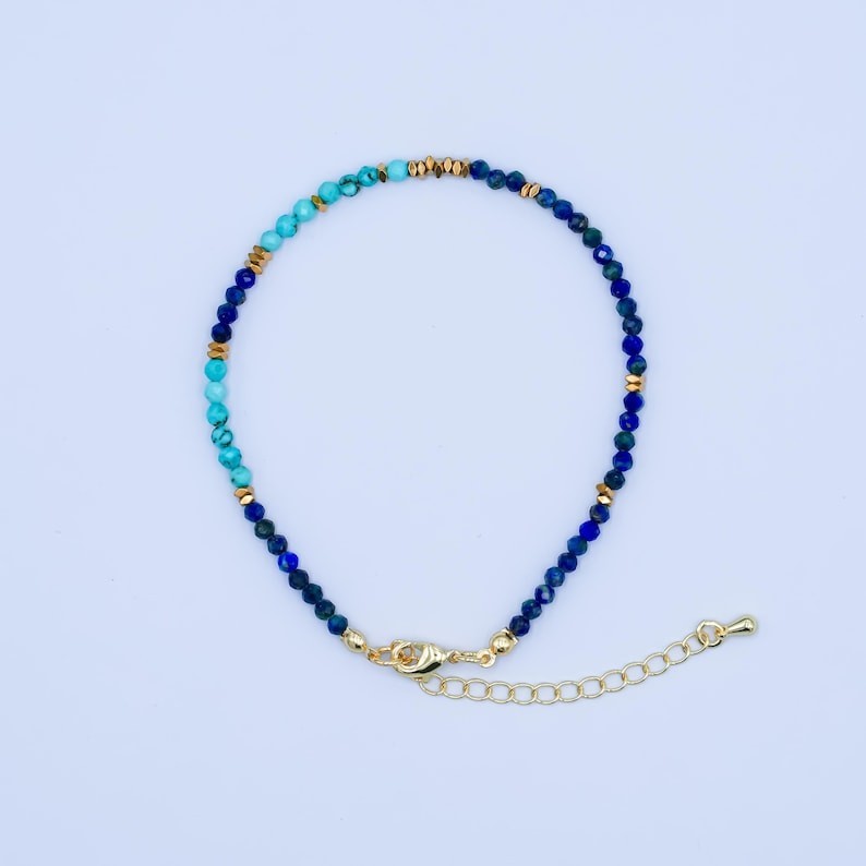 A++ Lapis Lazuli & Turquoise Faceted Round Gemstone Beads 2 Multi Bracelet 6-8”