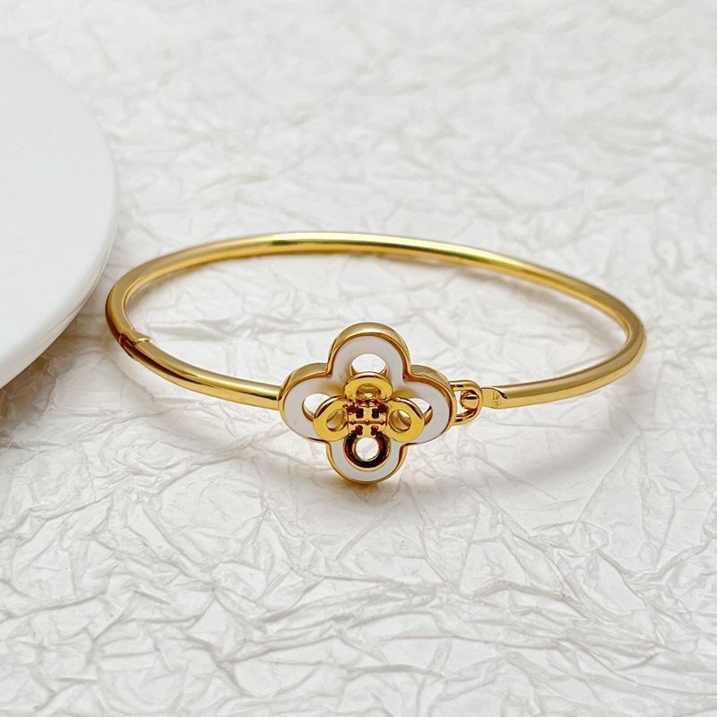 New Tory Enamel White Flower Design Bangle in Gold Size:6.5*5cm