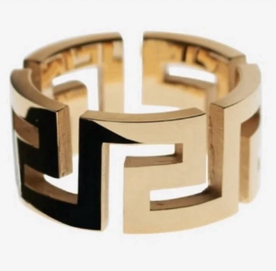Versace Gold Color Metal “Greca” Ring Sz Italy 23